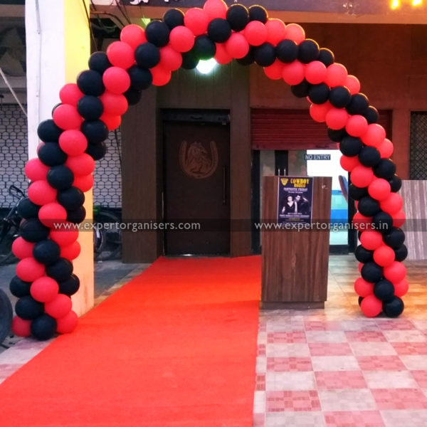 Red Black balloons entrance gate decoration Chandigarh, Mohali, Panchkula, Zirakpur,