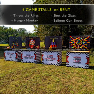 Ring Game, Glass Pyramid, Balloon Gun Shoot, & Hungry Monkey Game Stall