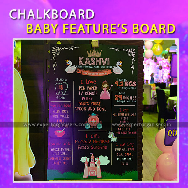 Customized ChalkBoard of Baby Girl for 1st Birthday Party | Chandigarh, Mohali, Panchkula.