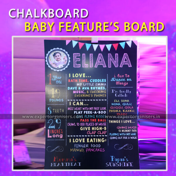 Customized ChalkBoard of Baby Girl for 1st Birthday Party | Chandigarh, Mohali, Panchkula.