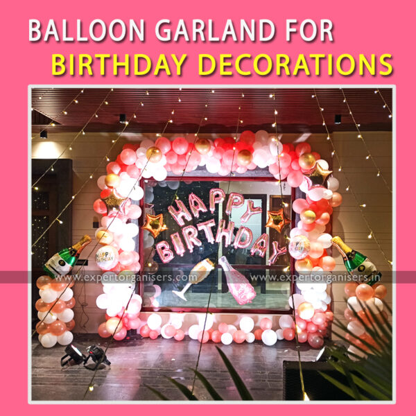 Terrace wall Decoration for Birthday with Balloon Garland and fairy Lights in Chandigarh, Mohali, Panchkula, Zirakpur