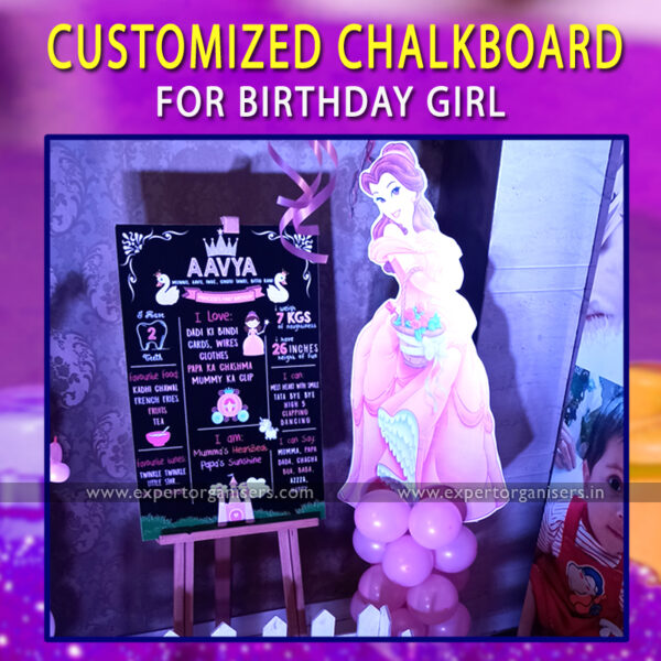 Personalized Princess theme Chalk Board of Baby Girl for 1st Birthday Party | Chandigarh, Mohali, Panchkula.