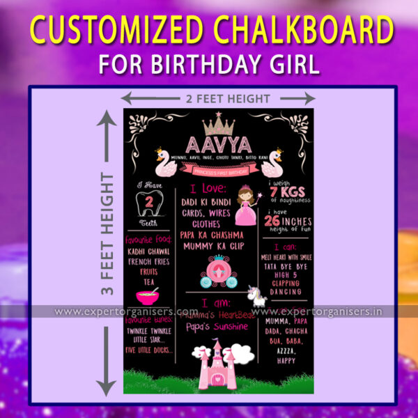 Princess theme Chalk Board of Baby Girl for 1st Birthday Party | Chandigarh, Mohali, Panchkula.