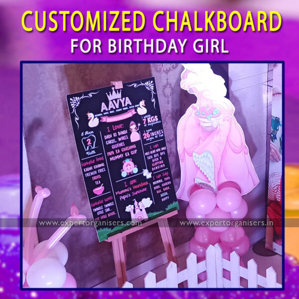 Customized ChalkBoard of Baby Girl for 1st Birthday Party | Chandigarh, Mohali, Panchkula.