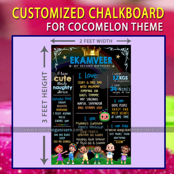 Cocomelon theme chalkboard for baby features and details in Chandigarh, Mohali, Panchkula.