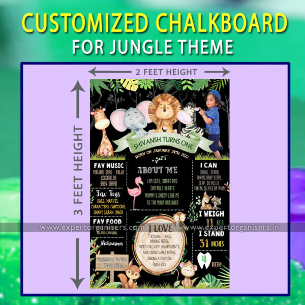 customized jungle theme chalkboard for birthday party in chandigarh, mohali, panchkula.