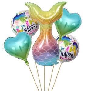 Mermaid Tail Theme Foil Balloons (Multicolor) - Set of 5