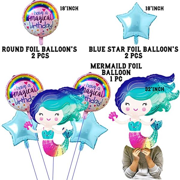 Magical Mermaid Theme Foil Balloons (Multicolor) - Set of 5