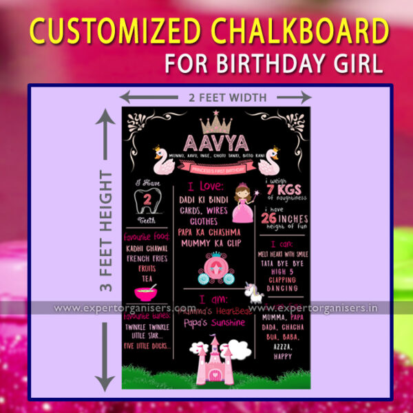 Princess theme Chalk Board of Baby Girl for 1st Birthday Party | Chandigarh, Mohali, Panchkula.