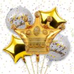 Golden Crown with Happy Birthday Foil Balloons Kit – Set of 5