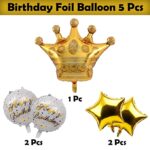 Golden Crown with Happy Birthday Foil Balloons Kit – Set of 5