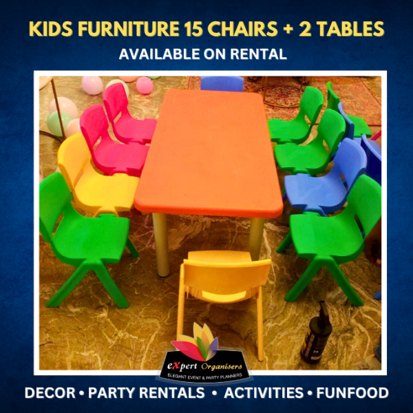 Kids Furniture –15 Chairs + 2 Tables on Rent