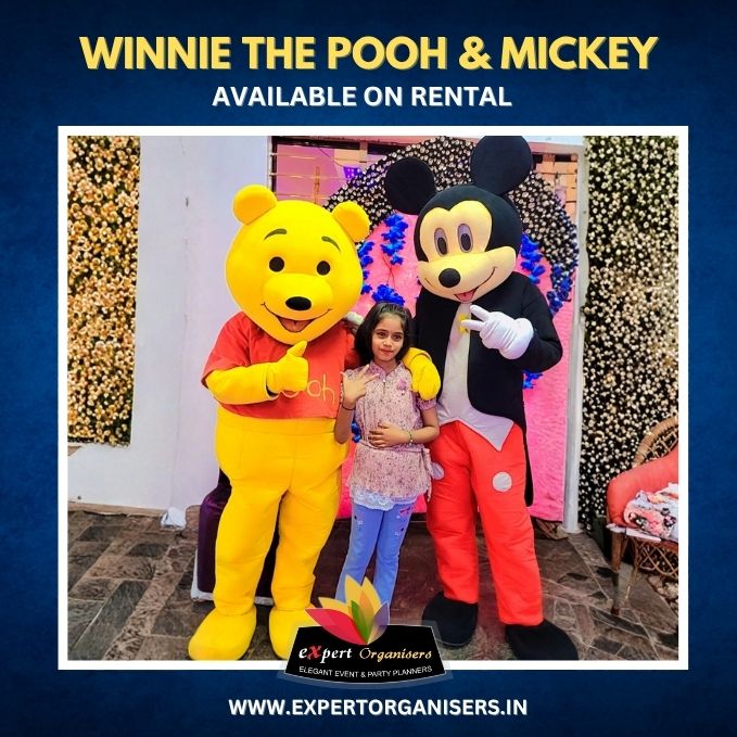 Winnie The Pooh & Mickey Mouse Mascot on Rent for Birthday Parties or Corporate Events in Bangalore